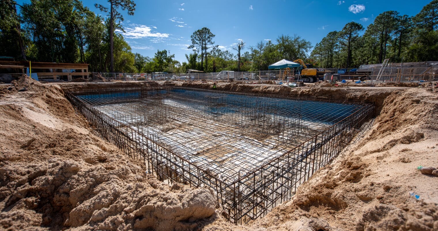 Pool construction site in progress